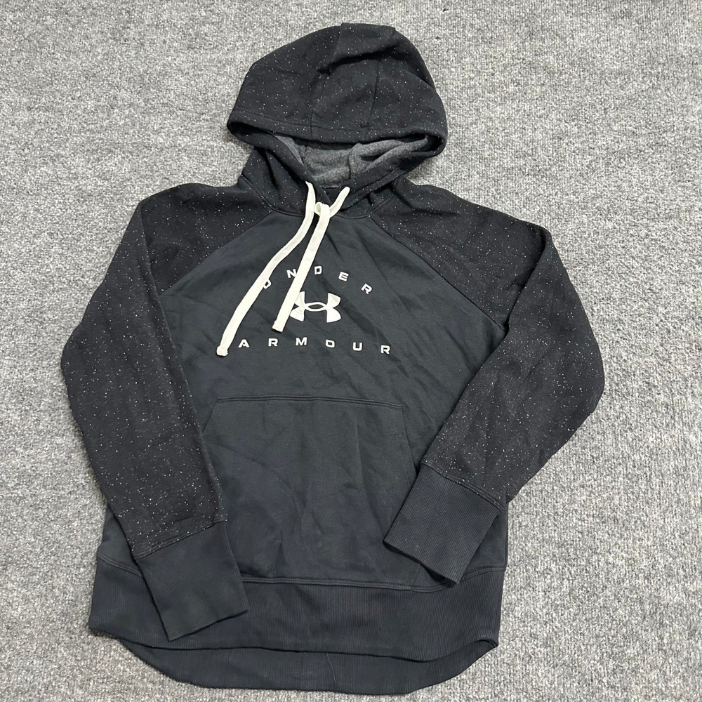 Under Armour Hoodie Womens Size XS Black Speckled Sleeve Loose Fit Pullover Logo
